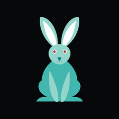 Cute teal rabbit with big ears sitting on a black background