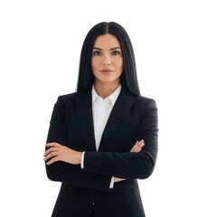 Illustration of confident businesswoman with arms crossed isolated on transparent background