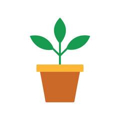 Green seedling plant growing in a brown terracotta pot with white background