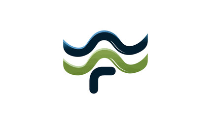 Stylized abstract graphic with blue and green wavy lines and dynamic flowing shape on a clean white background, symbolizing nature or flow.