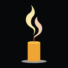 Single lit yellow candle with flickering flame on black background
