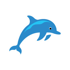 Playful blue cartoon dolphin leaping and smiling in the ocean