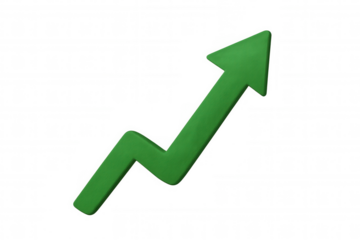 Green ascending chart arrow showing growth, success, finance, business profit, market progress, and increasing statistics