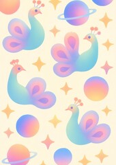 Obraz premium Colorful peacocks with planets