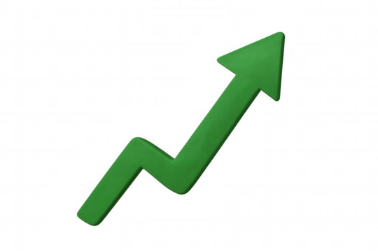 Green ascending chart arrow showing growth, success, finance, business profit, market progress, and increasing statistics