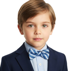 Illustration of young boy in suit isolated on transparent background looking forward