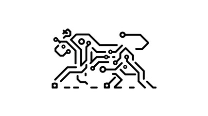 Abstract digital bull icon formed by circuit board lines, representing modern technology, financial markets, power, and innovation.