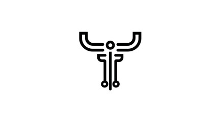 Modern minimalist bull head line art icon with technology elements. Digital animal logo concept, abstract geometric design for tech, finance, or power.