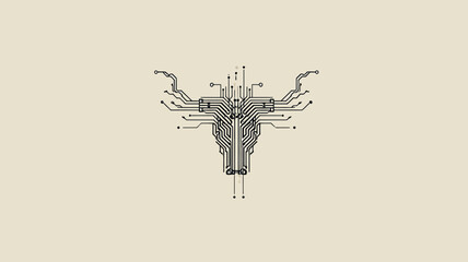 Minimalist digital bull head icon formed by circuit board traces, representing modern technology, finance, and AI innovation.