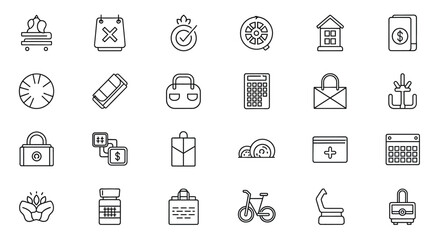 A grid of 24 diverse business and lifestyle icons in a clean line art style
