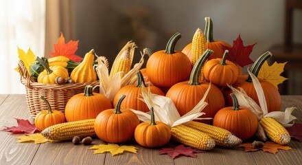 Autumn Harvest Celebration Pumpkins Corn Gourds