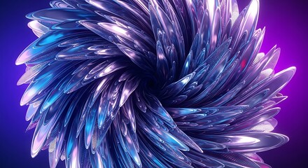 Fototapeta premium Abstract metallic flower with blue and purple lighting