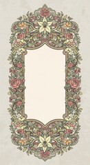 Ornate floral frame in pastel colors, creating a vintage aesthetic, with detailed roses and lilies, set on a textured background.