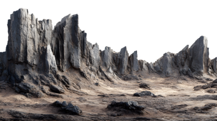 Dramatic jagged rock formations and barren terrain create a stark, alien landscape perfect for sci-fi, fantasy, or nature projects.