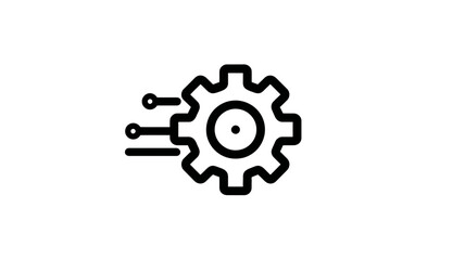 Technology gear icon with connected data points, symbolizing settings, engineering, smart processing, digital integration, and system automation.