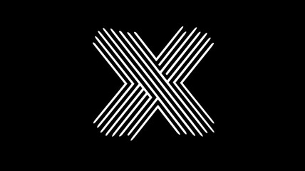 Modern abstract letter X formed by parallel white lines, minimalist geometric graphic design element on a solid black background.