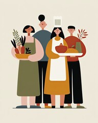 Diverse chefs presenting fresh ingredients.