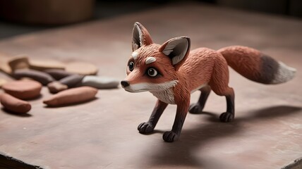 Charming handmade fox sculpture with a playful expression, perfect for children's books or whimsical art projects, capturing the essence of nature's beauty