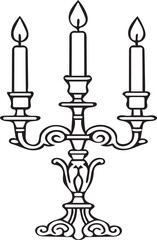 Illustration of a candelabra isolated on white background, showcasing three lit candles on an ornate stand, ideal for adding a touch of elegance and tradition