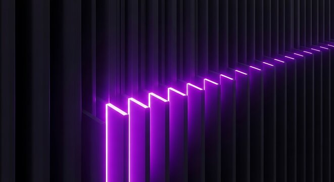 Zigzag purple neon light on dark ribbed surface