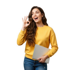 Illustration of cheerful woman showing ok sign isolated on transparent background