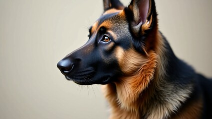 Alert German Shepherd's intense gaze captures loyalty and protection, perfect for security or companionship themes