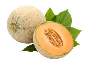 cantaloupe isolated on transparent white background clipping path