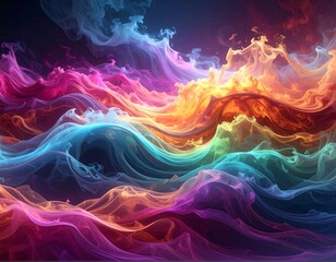 Swirling, vibrant colorful smoke or energy against a dark sky