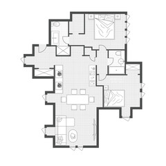Modern 2D Floor Plan of Two Bedroom Apartment Layout