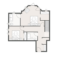 Modern 2D Floor Plan of Two Bedroom Apartment Layout