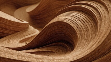 Abstract wood texture creating organic waves, flowing layers and smooth curves, forming a natural brown background pattern