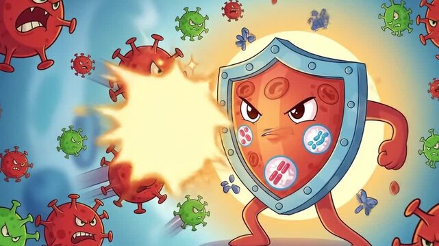 Immune system warrior shields against viral invaders in epic battle