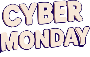 A bold 3D “Cyber Monday” text illustration in cream color with dark purple shadows, symbolizing online shopping discounts and digital sales events.