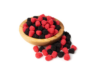Gummy berries, chewy raspberries or jelly blackberries, gelatin candies fruit marmalade