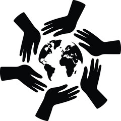 Diverse hands protect and support planet earth with care and unity