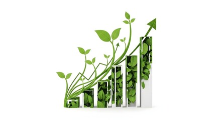 Green growth concept with plant shoots forming a rising bar graph