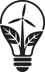 Light bulb with wind turbine and leaves symbolizing renewable energy and innovation