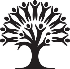 Abstract tree of life with human figures as leaves and branches