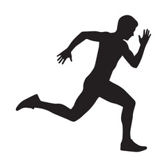 Silhouette of a male athlete in full stride during a sprint race on a white background