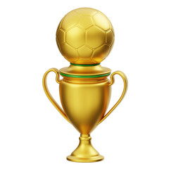 Golden Soccer Trophy with Football on Top Displayed on Transparent Background Symbol of Victory and Achievement in Sports and Competitions