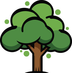 Stylized Vibrant Green Tree Vector Illustration Icon with Cartoon Outline Design