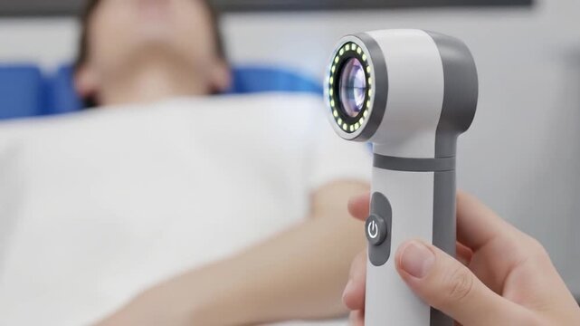 Dermascope held examining a prone patient innovative medical device