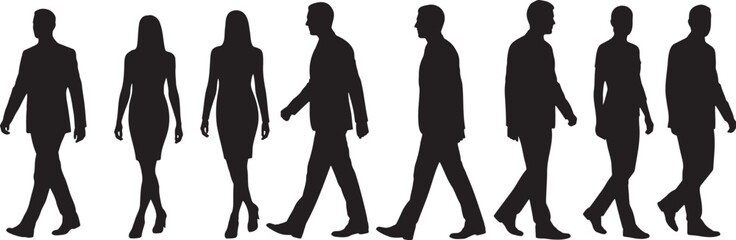 Business People Silhouette Illustration of Diverse Group Walking Forward on Transparent Background