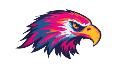 Obraz premium Dynamic Eagle Head Vector Illustration with Vibrant Neon Pink and Blue Colors. Modern Stylized Bird of Prey Mascot Graphic.