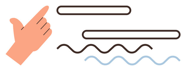 Hand pointing at highlighted lines and underlined strokes, representing focus, attention, priority, organization, editing, learning, and communication. Ideal for simple flat metaphor