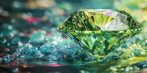 Lush green diamond accented with vivid color splash overlays