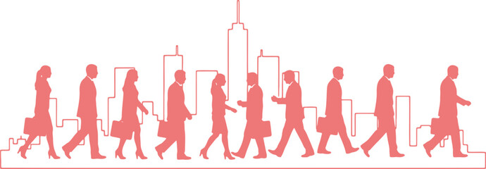 Urban Commute People Silhouette on a Building Outline Graphic Design on Transparent Background