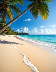 Tropical beach scene with palm trees, white sand, and turquoise water (1)