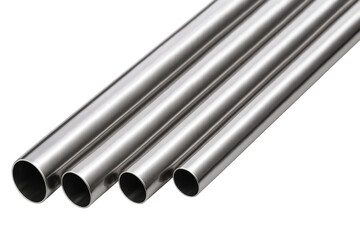 Four metal pipes lying on transparent background