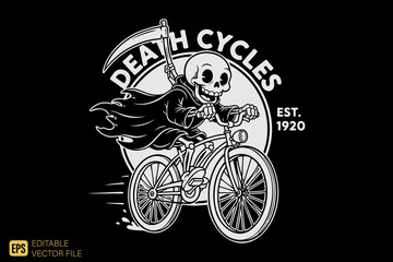 Fototapeta premium Grim Reaper Riding Bicycle Death Cycles Est 1920.